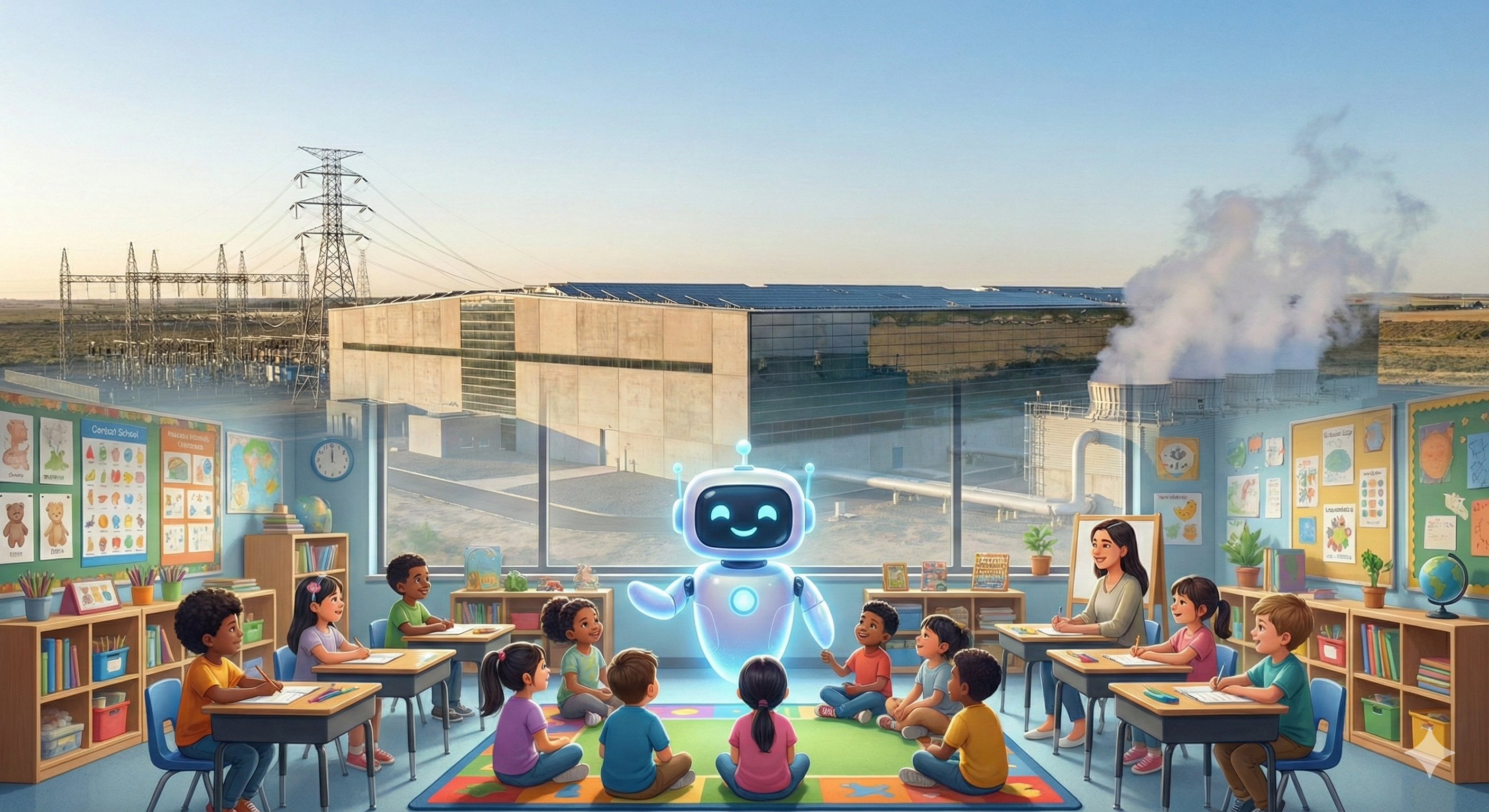 ai image of a classroom in front of a data centre